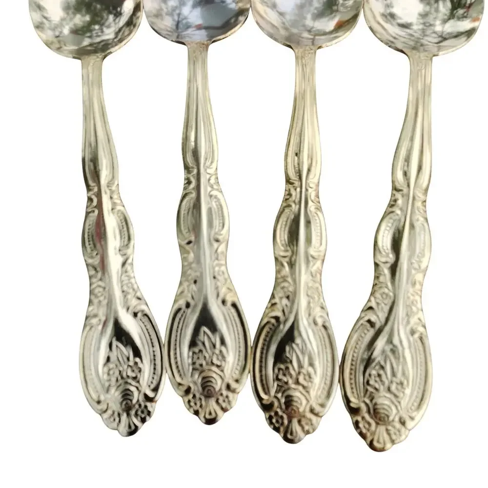 Lot 4 International Silver San Marcos Gold Electroplate Oval Soup Spoons 7 3/8
